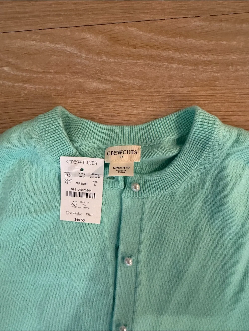 Crewcuts Mint Green Girls Button-Up Cardigan new with tags - Picture 4 of 5
